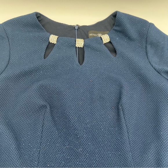 Betsy & Adam Blue Glitter Dress Sz 8 – Retro Glam Bell Sleeves Rhinestone Neck - Picture 2 of 10